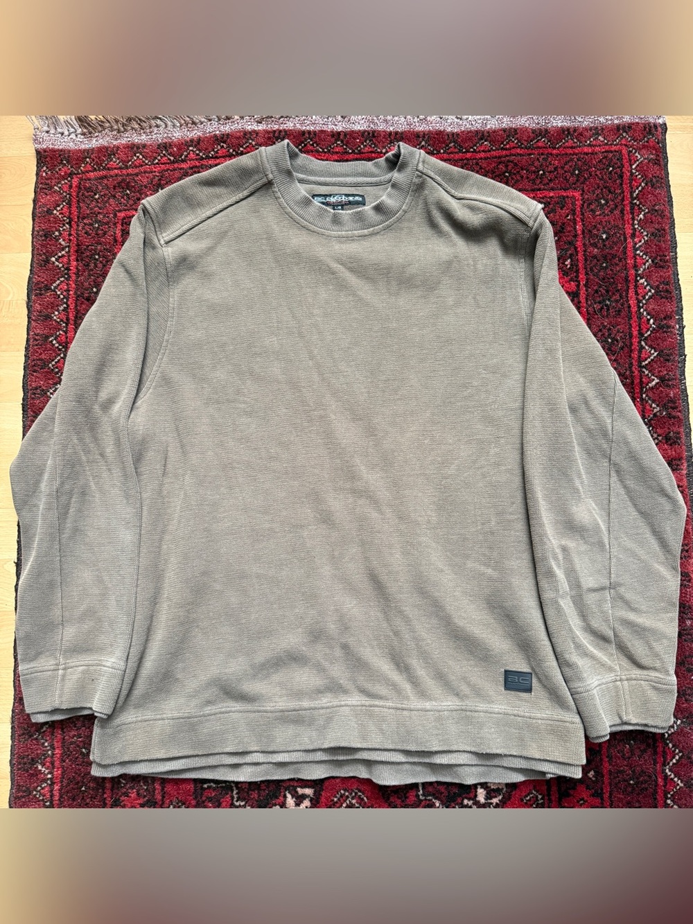 Vintage BC Clothing Heritage Thermal Waffle Crew Sweater Gray Size Large